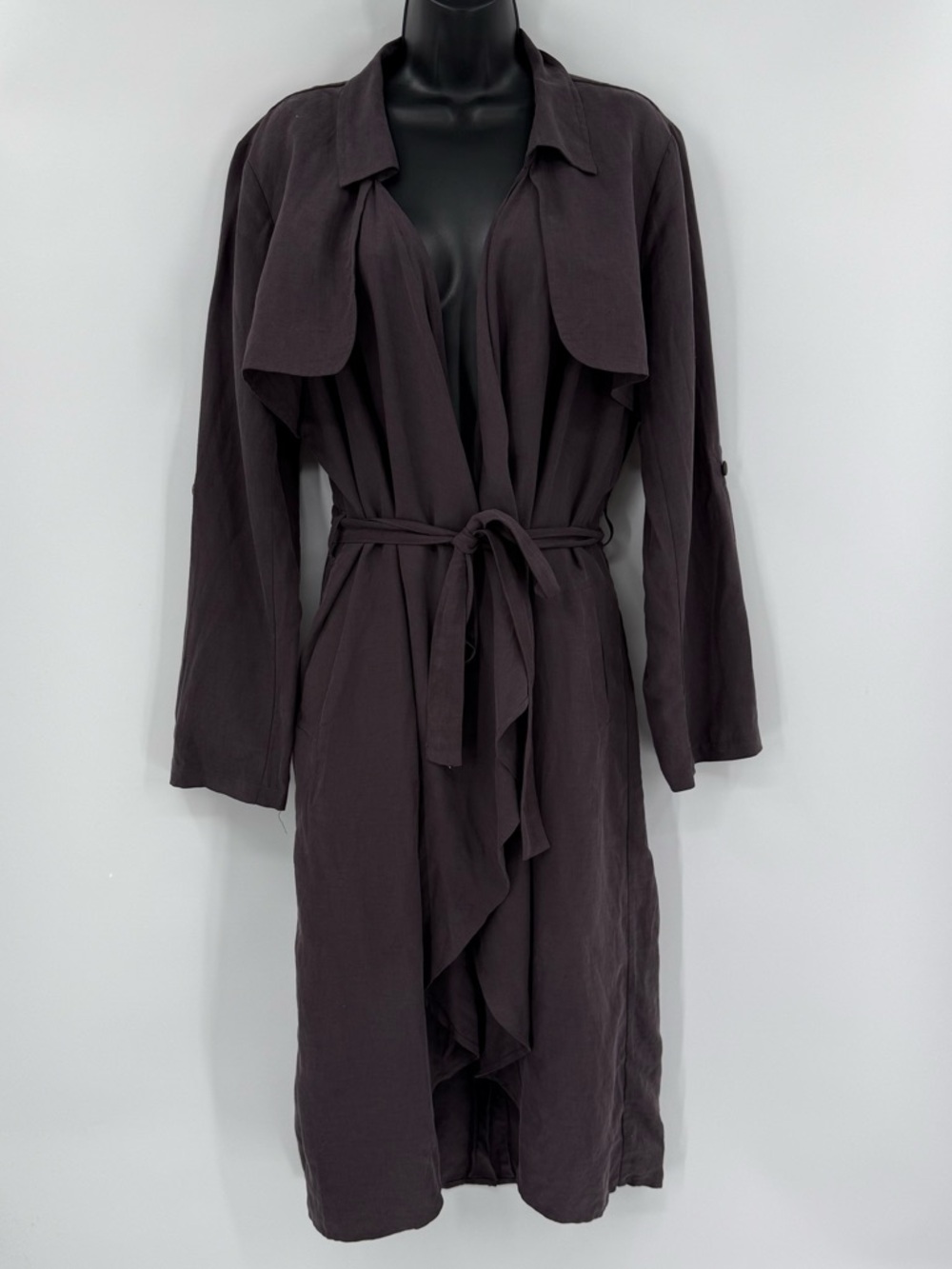 ✦ Garnet Hill Silk Linen Lightweight Draped-Front Long Topper | Grey | 12
